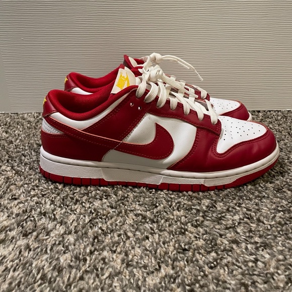 Red Nike Dunks with Yellow Writing - Picture 3 of 5